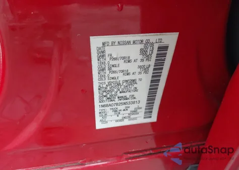 2005 Nissan Titan Le из США, поврежденный, VIN 1N6BA07B25N533813